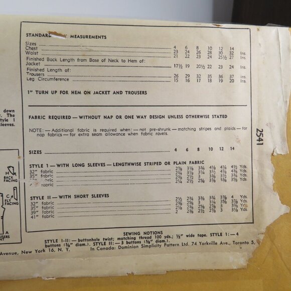 Simplicity 2541 clothing pattern boys size 12 Pajamas, pants, shirt (complete - Picture 8 of 9